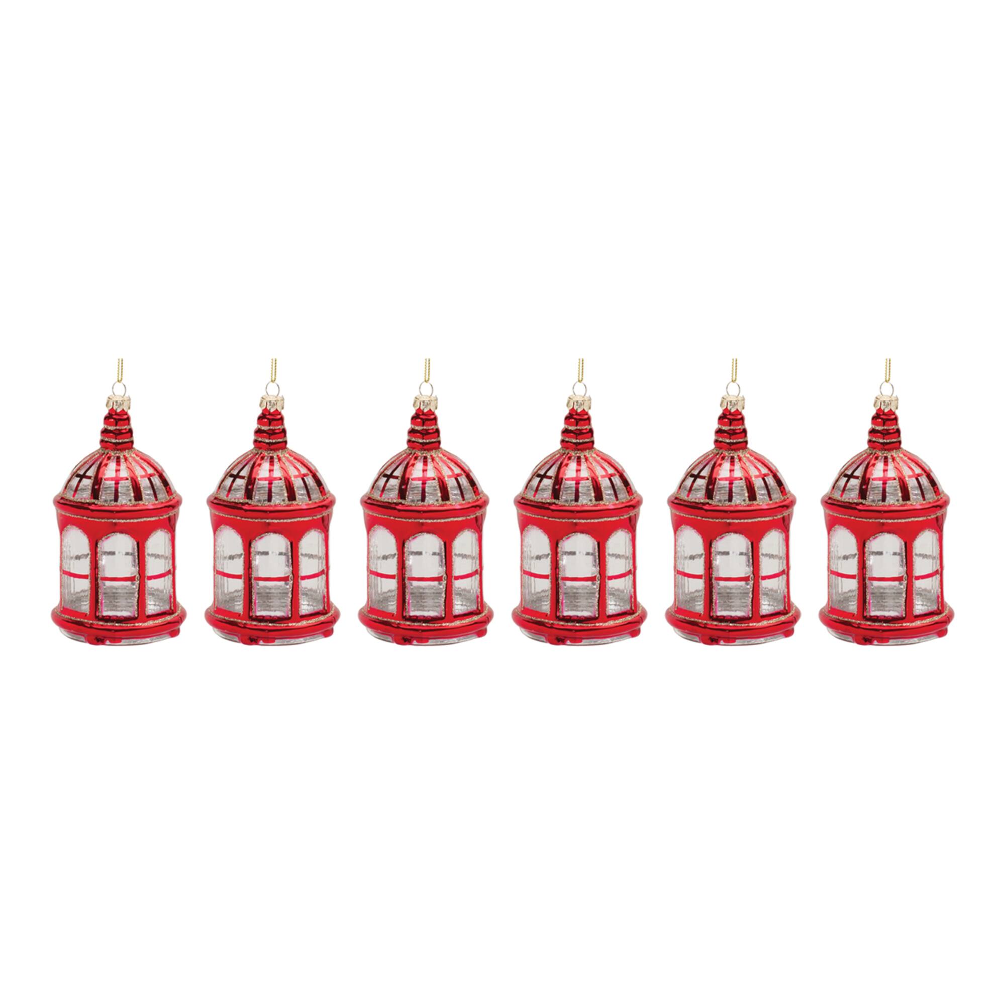 6ct. 6" Glittered Glass Lantern Ornaments